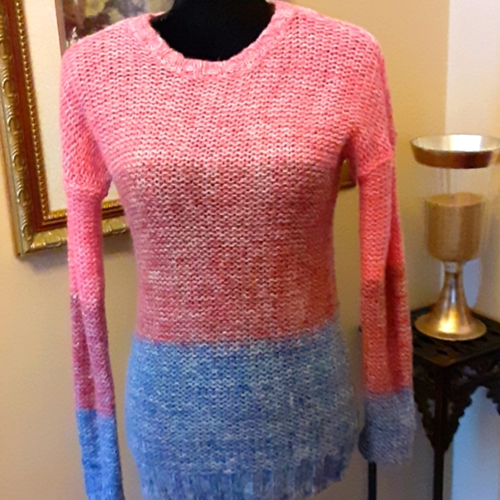 Forever 21 pink purple blue hombre open weave mohair long sleeve sweater S EUC
